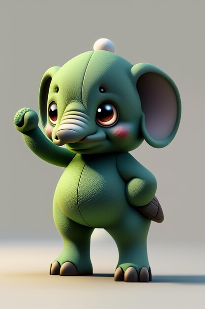 Simpatico cartone animato Baby Elefante Antropomorfo Rendering 3D Personaggio Modello Figura a mano Prodotto Kawaii