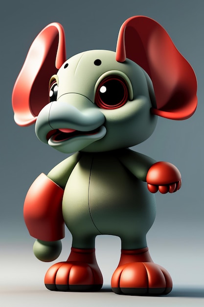 Simpatico cartone animato Baby Elefante Antropomorfo Rendering 3D Personaggio Modello Figura a mano Prodotto Kawaii