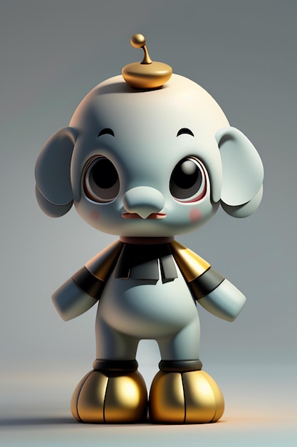 Simpatico cartone animato Baby Elefante Antropomorfo Rendering 3D Personaggio Modello Figura a mano Prodotto Kawaii