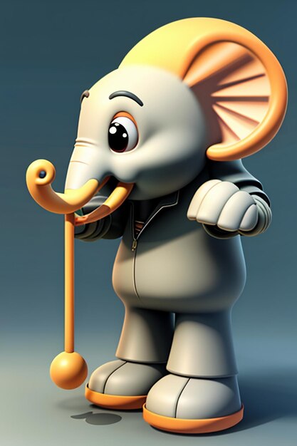 Simpatico cartone animato Baby Elefante Antropomorfo Rendering 3D Personaggio Modello Figura a mano Prodotto Kawaii