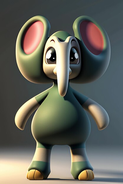 Simpatico cartone animato Baby Elefante Antropomorfo Rendering 3D Personaggio Modello Figura a mano Prodotto Kawaii