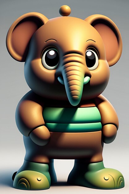 Simpatico cartone animato Baby Elefante Antropomorfo Rendering 3D Personaggio Modello Figura a mano Prodotto Kawaii