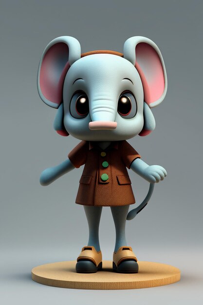 Simpatico cartone animato Baby Elefante Antropomorfo Rendering 3D Personaggio Modello Figura a mano Prodotto Kawaii