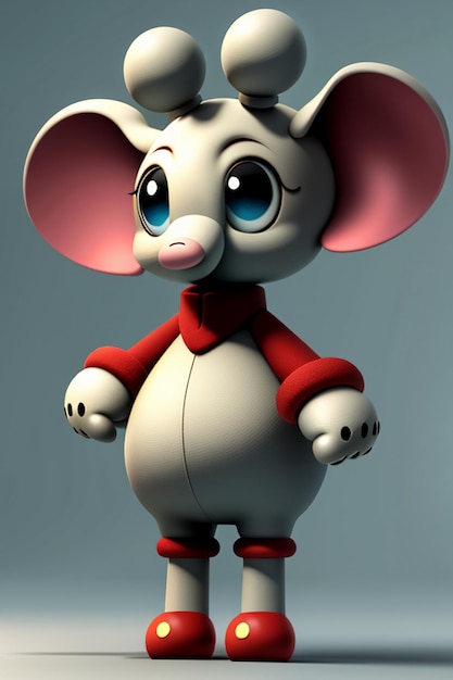 Simpatico cartone animato Baby Elefante Antropomorfo Rendering 3D Personaggio Modello Figura a mano Prodotto Kawaii