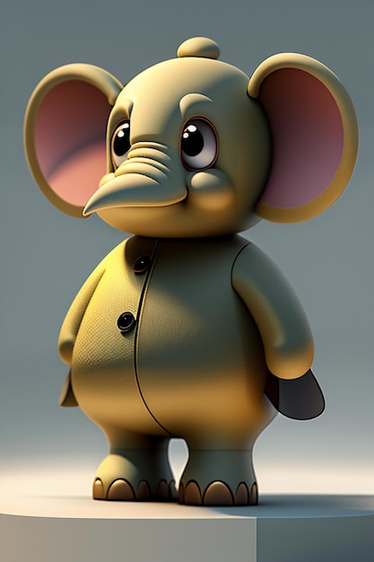 Simpatico cartone animato Baby Elefante Antropomorfo Rendering 3D Personaggio Modello Figura a mano Prodotto Kawaii