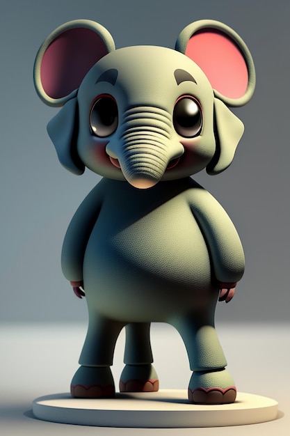 Simpatico cartone animato Baby Elefante Antropomorfo Rendering 3D Personaggio Modello Figura a mano Prodotto Kawaii