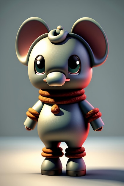 Simpatico cartone animato Baby Elefante Antropomorfo Rendering 3D Personaggio Modello Figura a mano Prodotto Kawaii