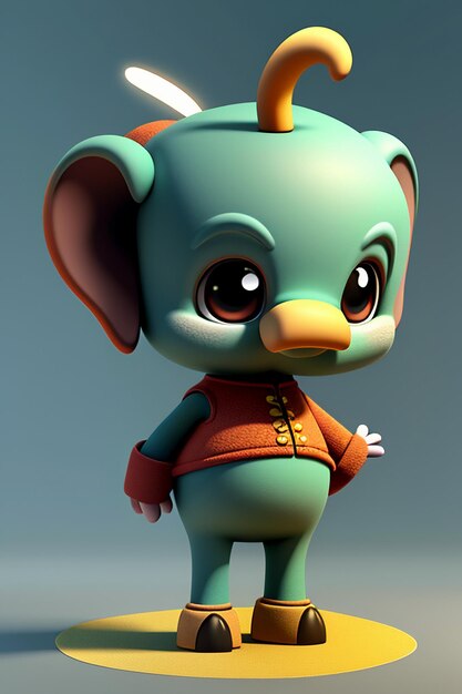 Simpatico cartone animato Baby Elefante Antropomorfo Rendering 3D Personaggio Modello Figura a mano Prodotto Kawaii