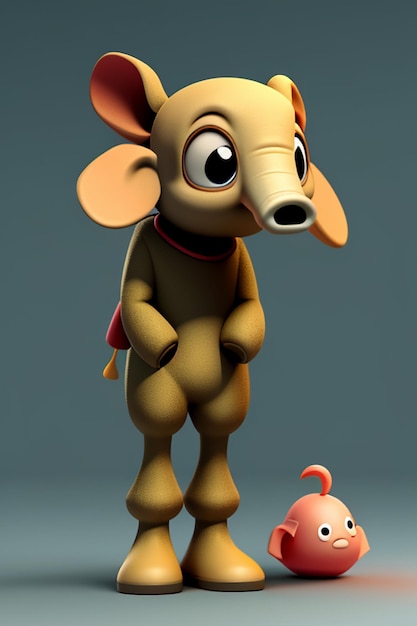 Simpatico cartone animato Baby Elefante Antropomorfo Rendering 3D Personaggio Modello Figura a mano Prodotto Kawaii