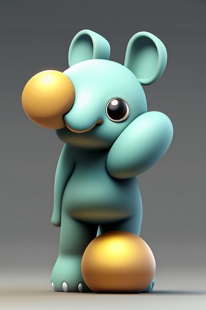 Simpatico cartone animato Baby Elefante Antropomorfo Rendering 3D Personaggio Modello Figura a mano Prodotto Kawaii