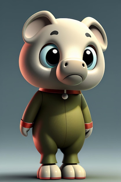 Simpatico cartone animato Baby Elefante Antropomorfo Rendering 3D Personaggio Modello Figura a mano Prodotto Kawaii