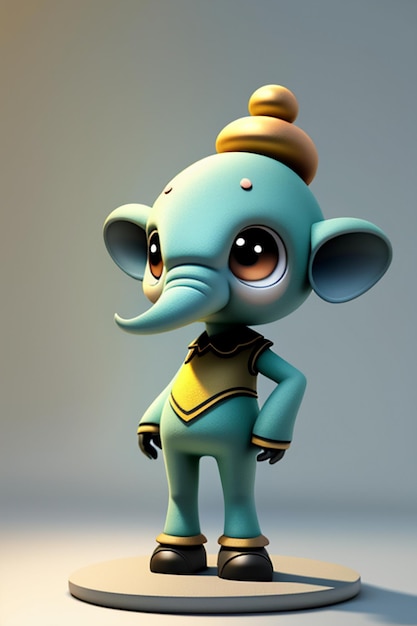 Simpatico cartone animato Baby Elefante Antropomorfo Rendering 3D Personaggio Modello Figura a mano Prodotto Kawaii