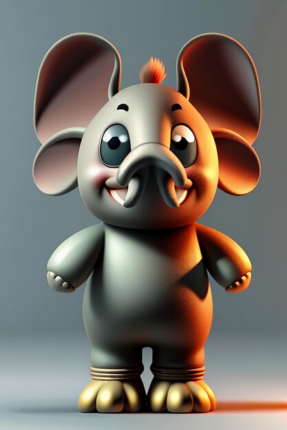 Simpatico cartone animato Baby Elefante Antropomorfo Rendering 3D Personaggio Modello Figura a mano Prodotto Kawaii