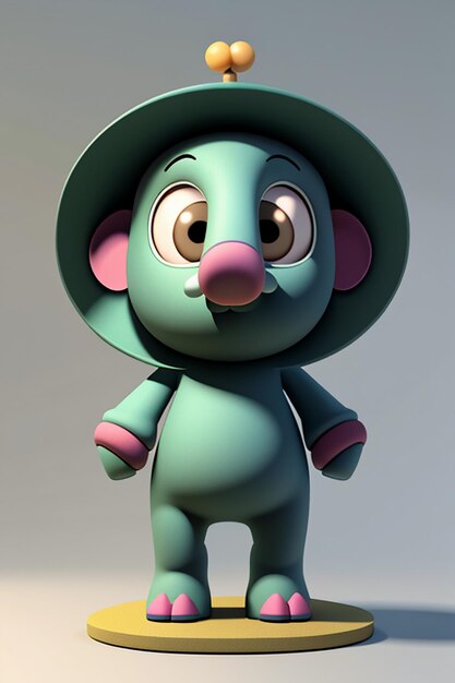 Simpatico cartone animato Baby Elefante Antropomorfo Rendering 3D Personaggio Modello Figura a mano Prodotto Kawaii