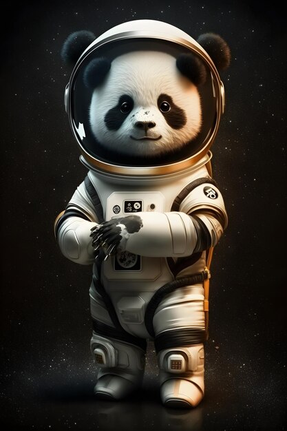 simpatico cartone animato in piedi astronauta panda