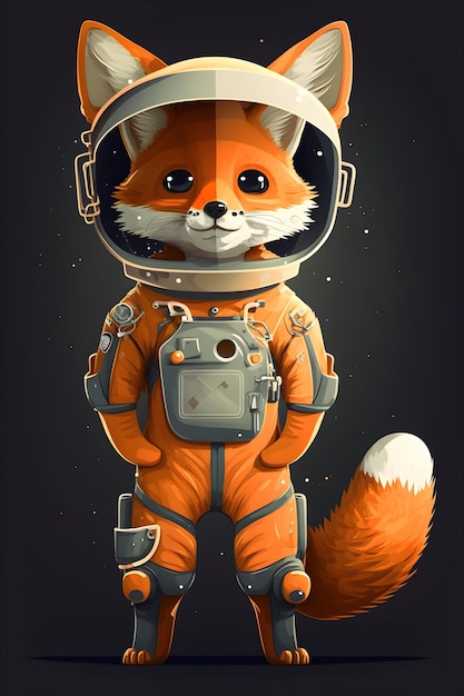 simpatico cartone animato in piedi astronauta volpe