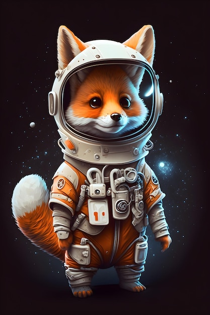 simpatico cartone animato in piedi astronauta volpe