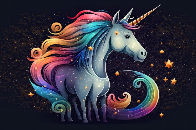 Simpatico cartone animato in stile unicorno cosmico animato