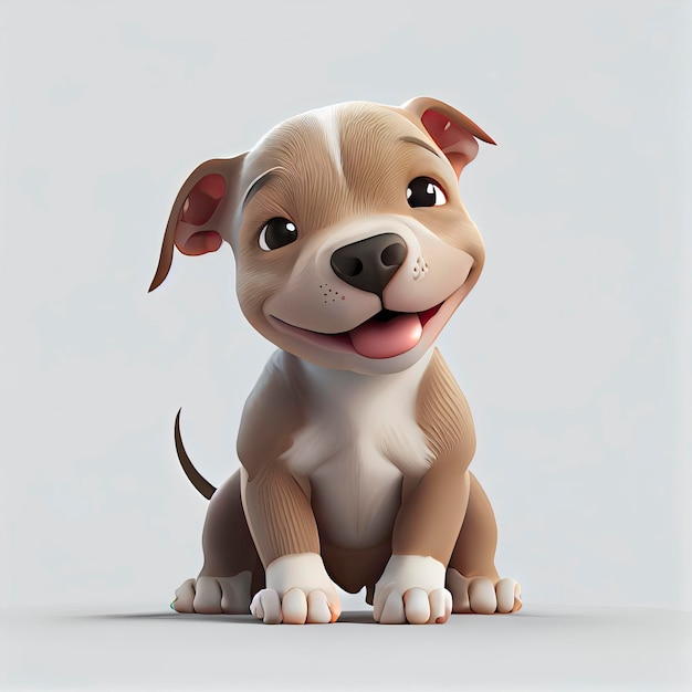 Simpatico cartone animato piccolo cucciolo di pitbull personaggio dei cartoni animati 3D IA generativa