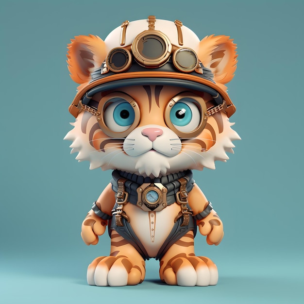 Simpatico cartone animato tigre 3d in cappello steampunk google glass