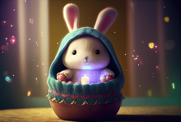 Simpatico coniglietto di coniglio nel contenitore Concetto di fantasia magica IA generativa