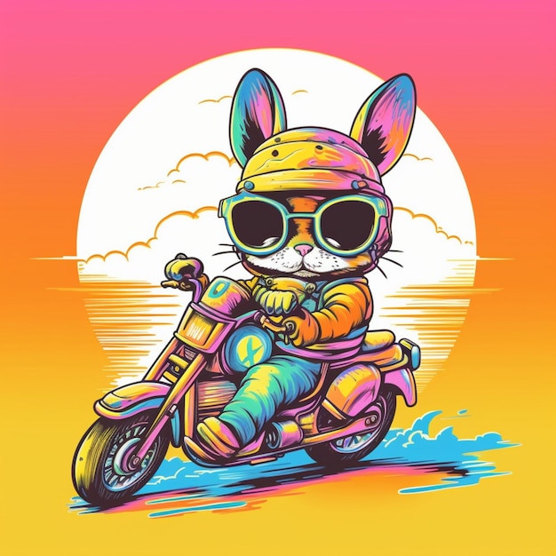 simpatico coniglietto in sella a una moto