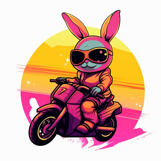 simpatico coniglietto in sella a una moto