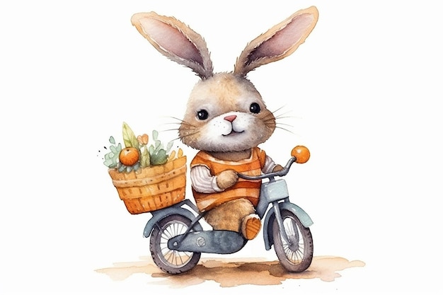 Simpatico coniglietto kawaii in bicicletta