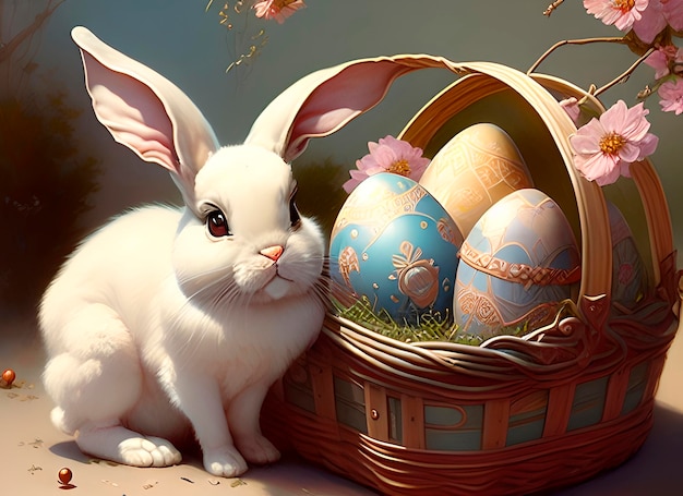 Simpatico coniglietto pasquale. Uova di Pasqua. Carta di Pasqua, coniglio di lepre primaverile