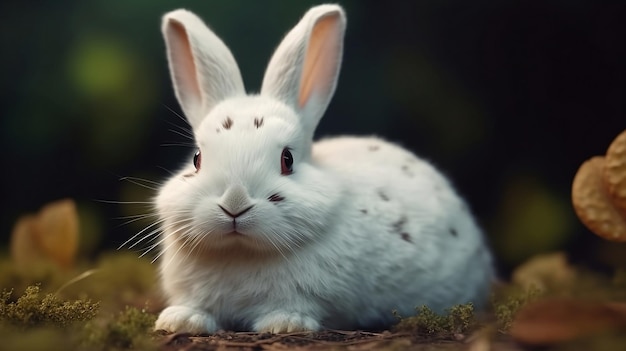 Simpatico coniglio bianco con puntini scuri Pets Generative AI