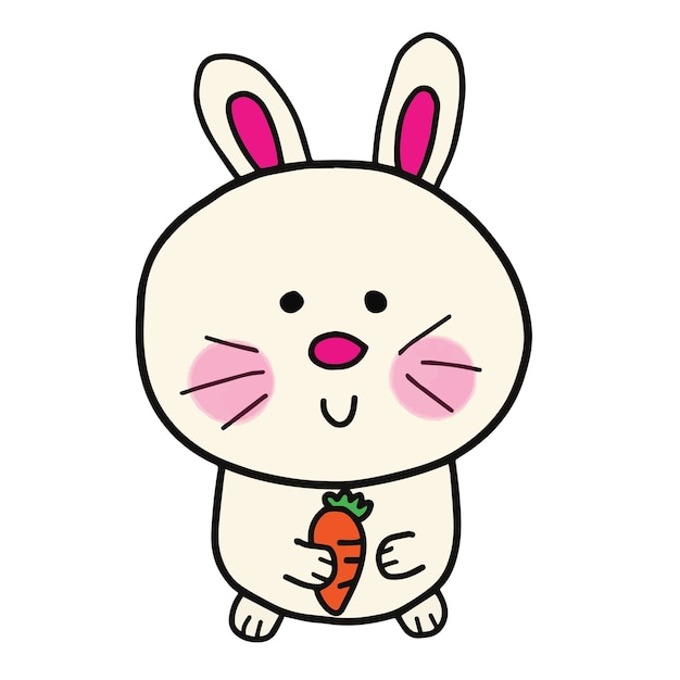 Simpatico coniglio cartone animato disegnato a mano doodle