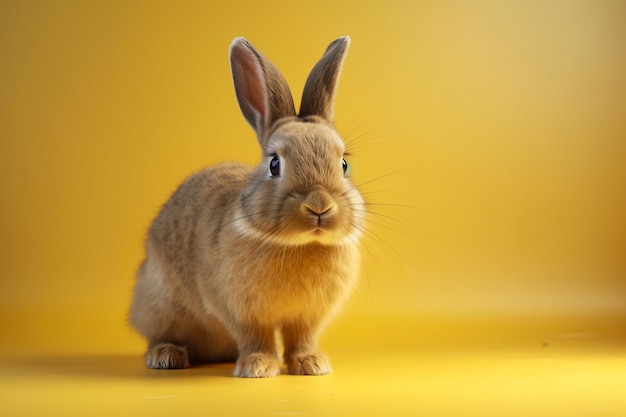 Simpatico coniglio isolato su sfondo giallo Creato AI generativa
