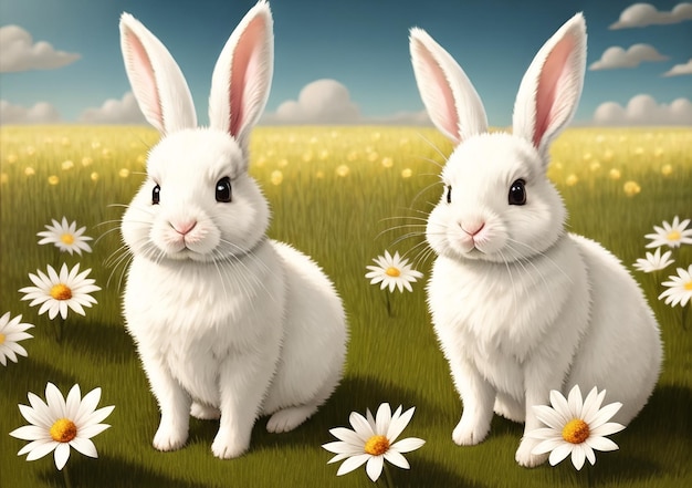 Simpatico coniglio pasquale sullo sfondo del paesaggio Celebrazione delle vacanze di Pasqua Generato dall'IA