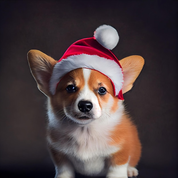 Simpatico corgi che indossa il cappello di Babbo Natale