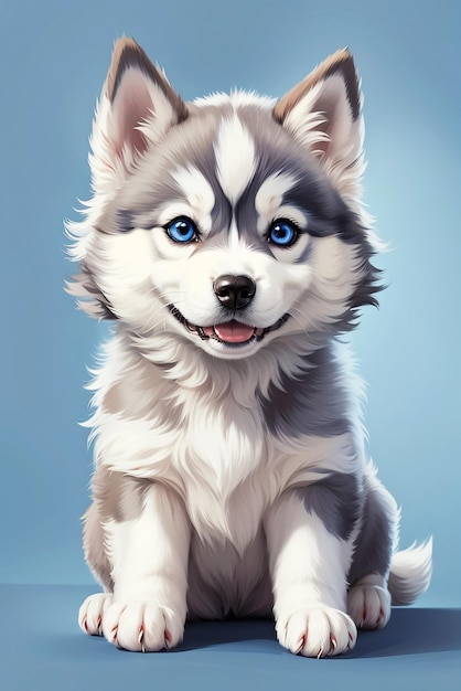 Simpatico cucciolo dagli occhi azzurri Siberian husky sorridente