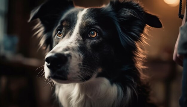 Simpatico cucciolo ritratto Border Collie e pastore australiano seduti all'aperto generato dall'intelligenza artificiale