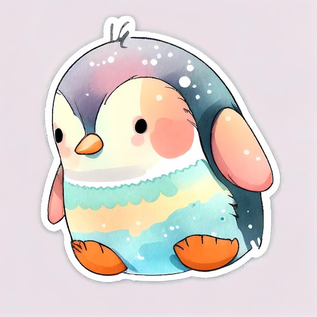 simpatico disegno adesivo pinguino, illustrazione su acquerello