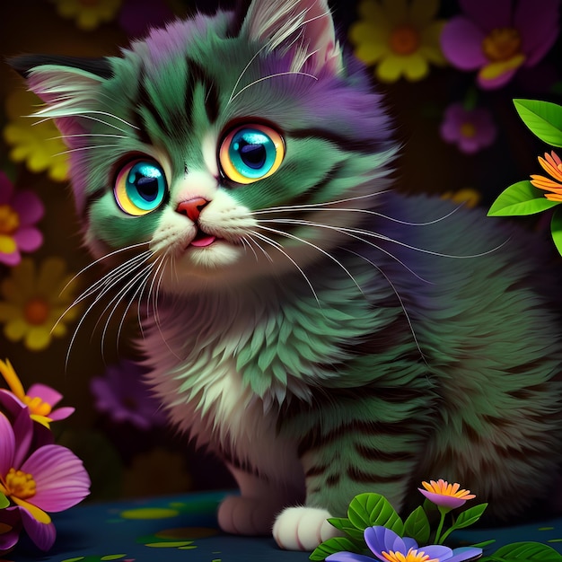 simpatico disegno di gatto in fiori