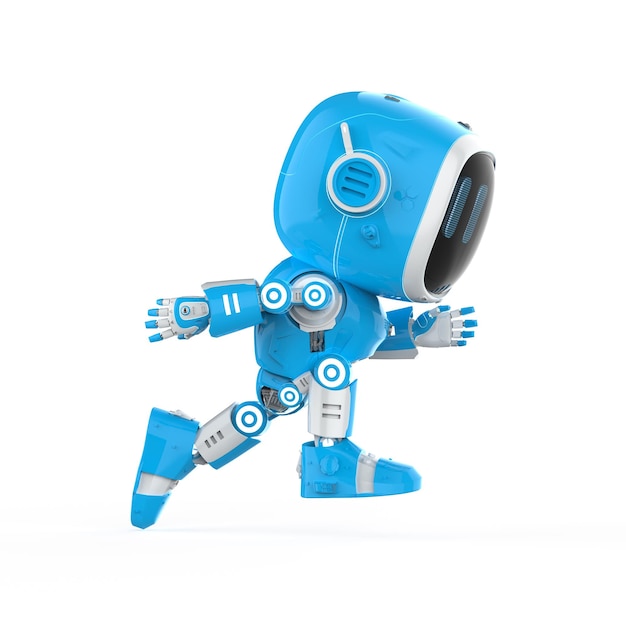 Simpatico e piccolo robot assistente di intelligenza artificiale che cammina