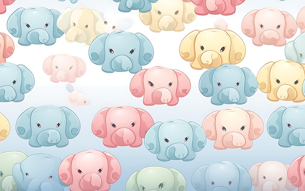 Simpatico elefante giapponese con motivi ripetuti in stile anime art con colori pastello