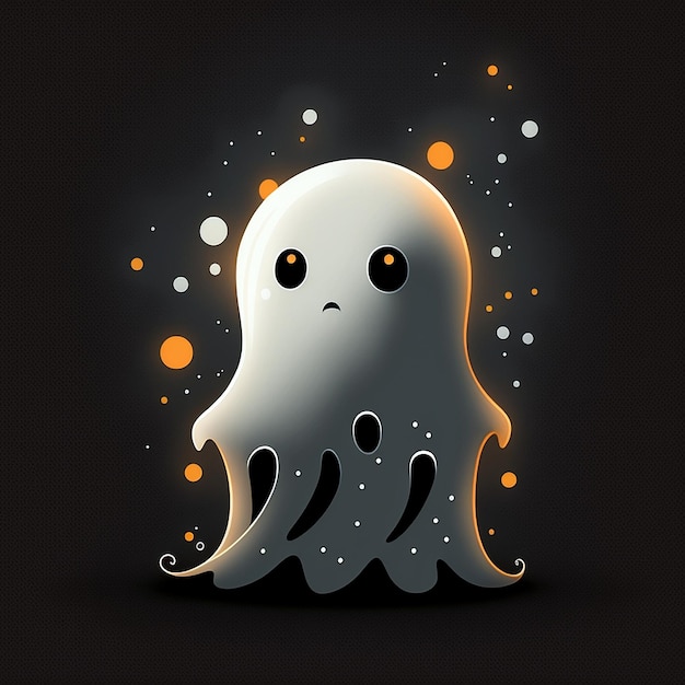 Simpatico fantasma di Halloween con sfondo nero Illustrazione di Generative AI