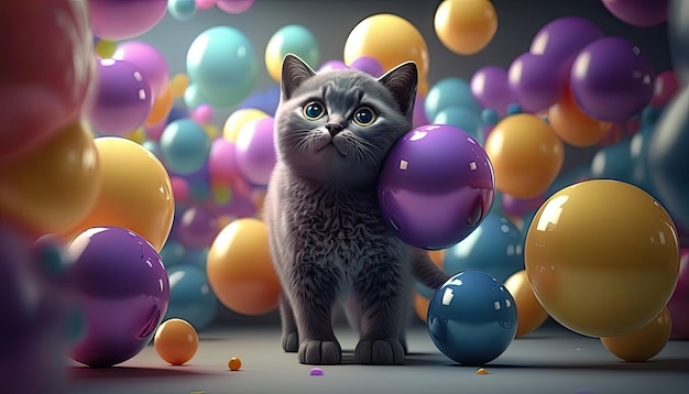 simpatico gattino con palloncini Creato con Generative AI