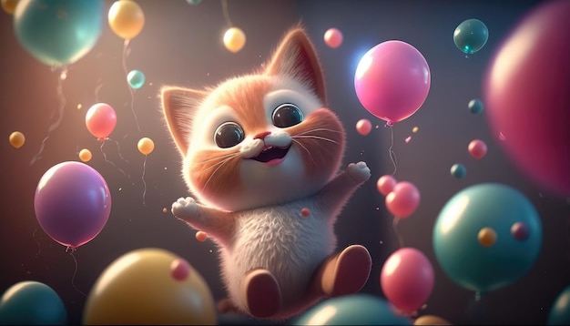 simpatico gattino con palloncini Creato con Generative AI