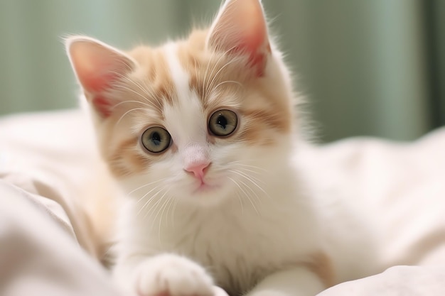 Simpatico gattino soffice e piccolo con occhi bellissimi è seduto o riposante Giorno del gatto British shorthair