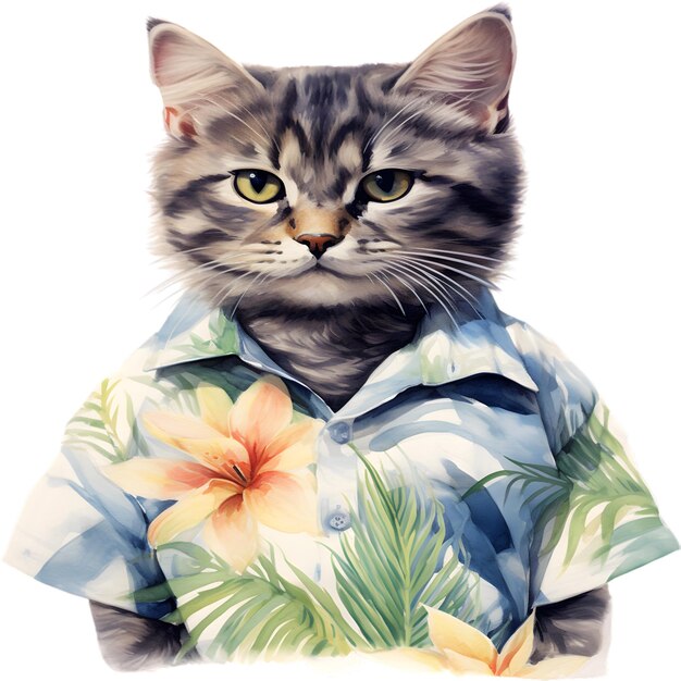 simpatico gatto che indossa una camicia a fiori