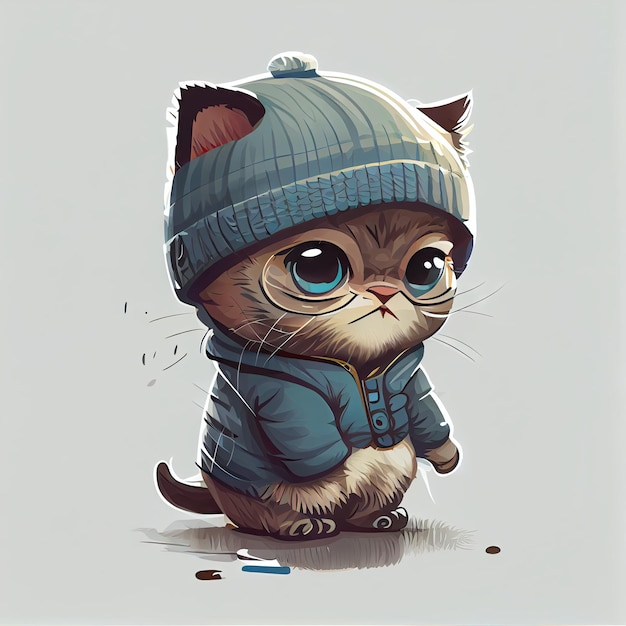 Simpatico gatto comico che indossa un berretto con maglione e capanna