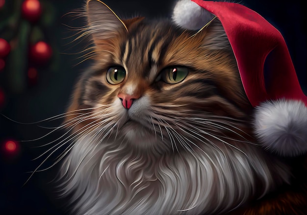 Simpatico gatto con cappello di Babbo Natale