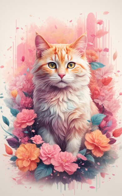 simpatico gatto con sfondo di fiori