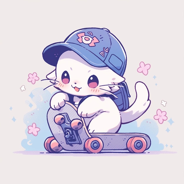 simpatico gatto con skateboard