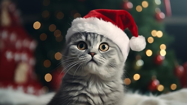 Simpatico gatto divertente a casa alla vigilia di Natale Foto di alta qualità